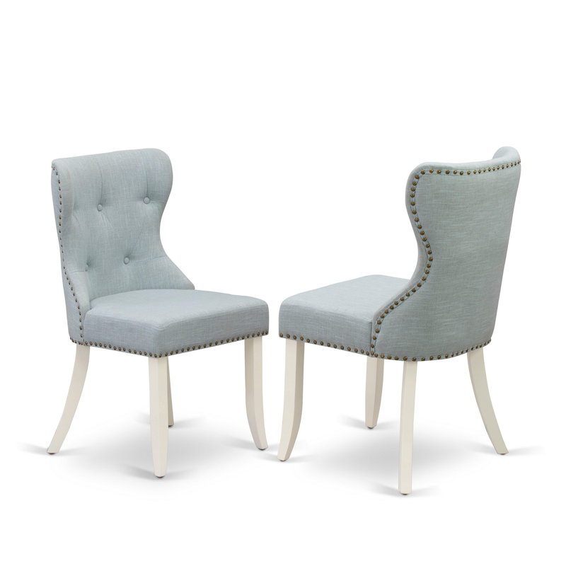 Chaises de cuisine Sion Parson - ensemble de 2 chaises de salle à manger capitonnées à boutons et garniture cloutée bleu bébé