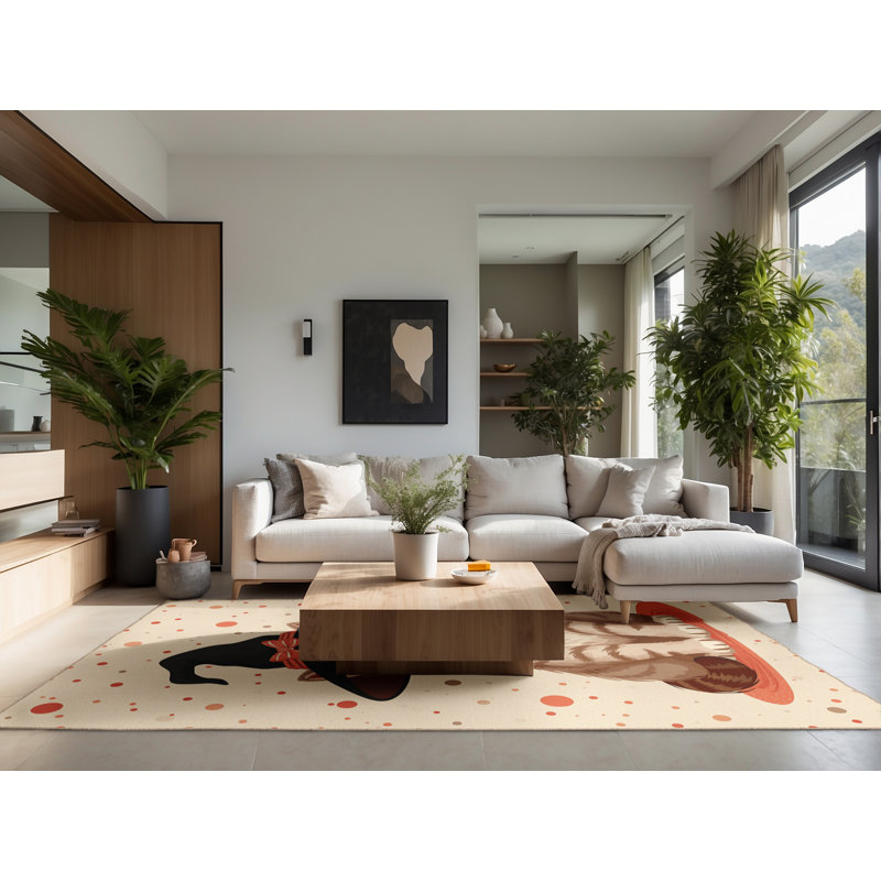 Soft Plush Esqueda Halloween Modern & Contemporary Abstract Area Rug in Beige – Beige Binding, 2x3
