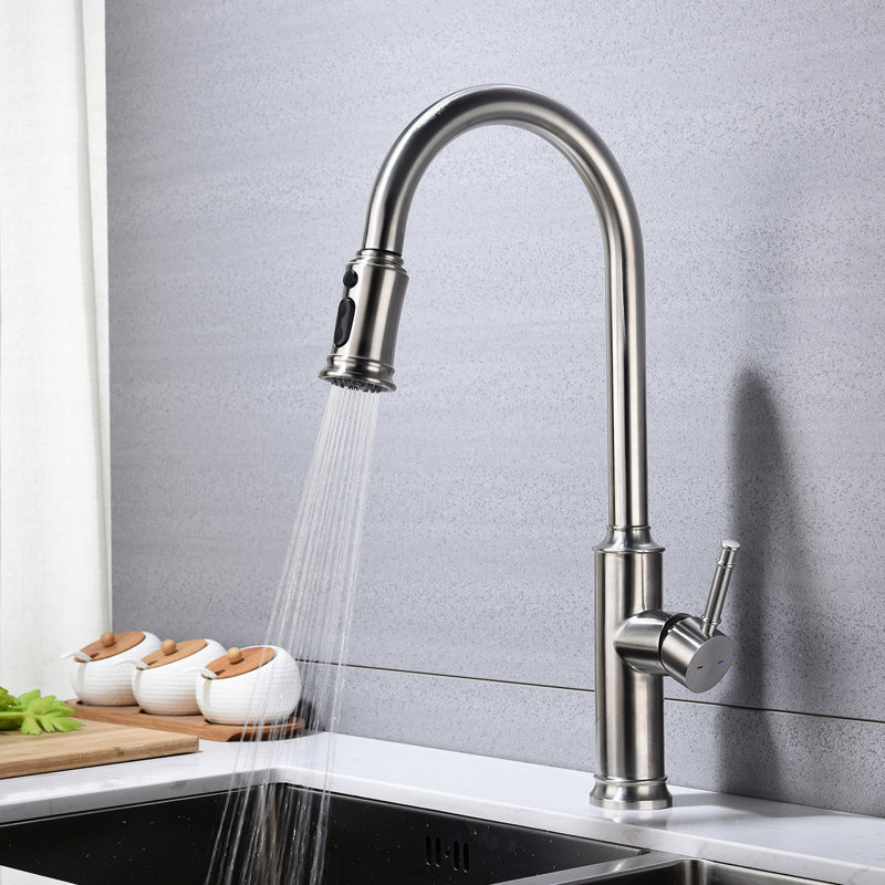 Robinet de cuisine avec douchette extractible, Nickel brossé