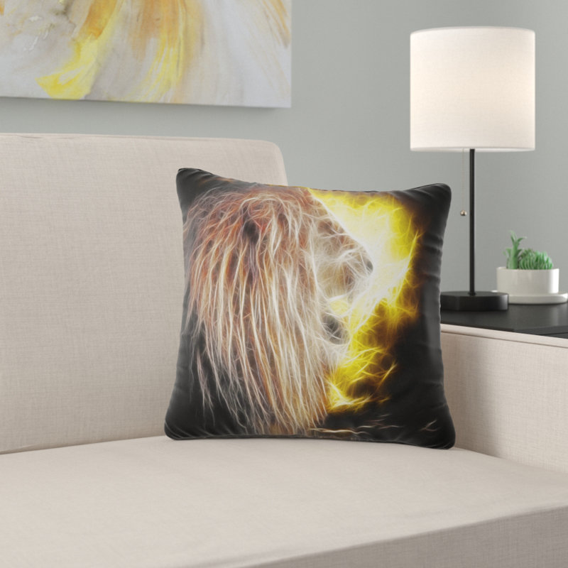 Lion avec feu - coussin à imprimé animal, 18 po x 18 po, Coussin décoratif