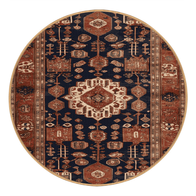 Machine Washable Turkish Brown Area Rug, Rond 6 pi