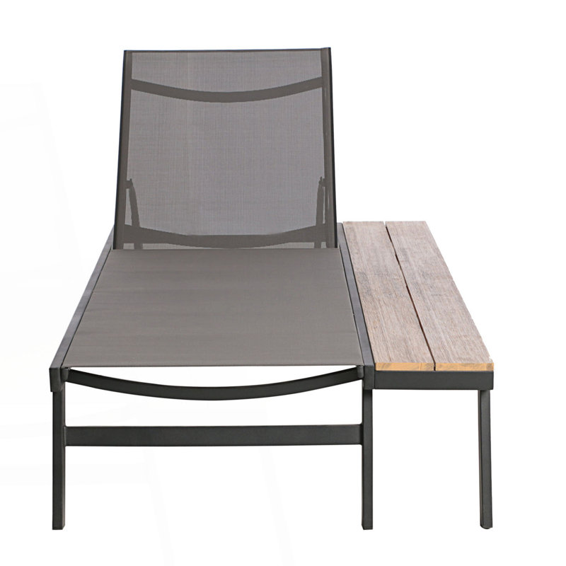 Gray and Black Mesh and Aluminum 2-Person Chaise Lounge Set
