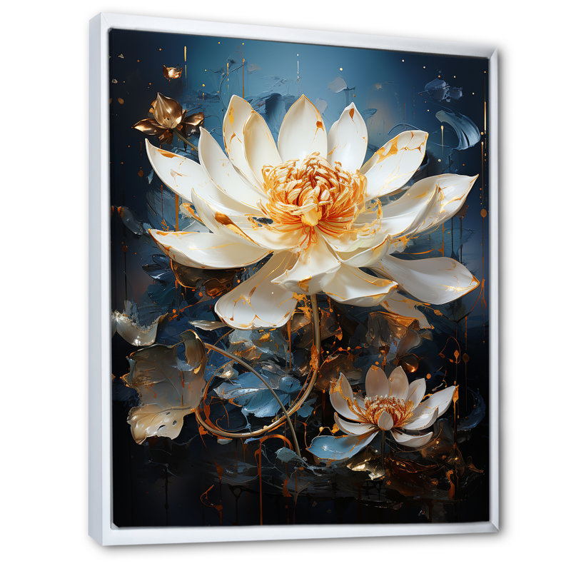 Opulent Reflections Lotus II sur toile, Cadre flottant blanc, H 44 po x l 34 po x P 1,5 po