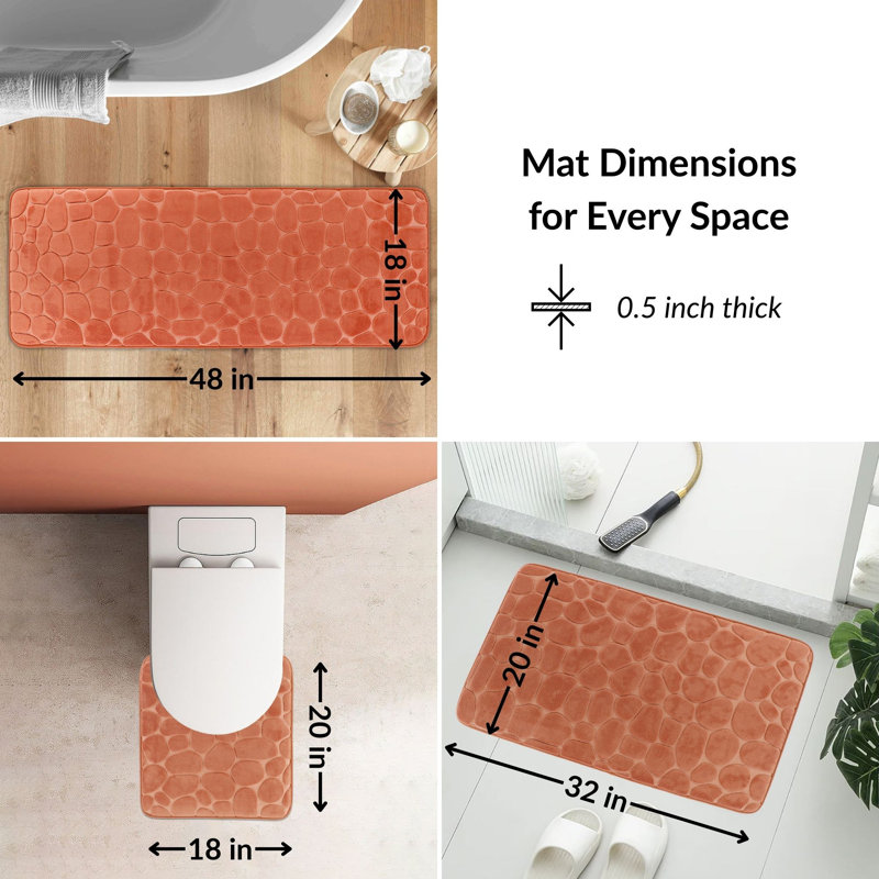 Memory Foam Bathroom Rugs Set 3 Piece Pebble Stone, Orange