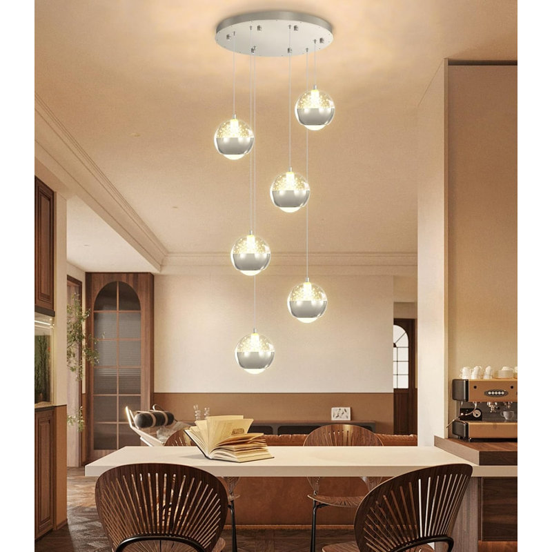 Lustre globe en cristal à DEL, 6 Lights, Chrome chrome
