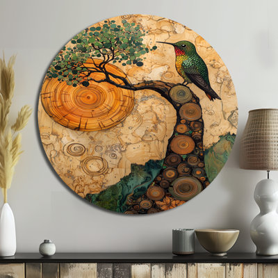 Abstract Hummingbird Fluttering Grace II - Hummingbird Round Metal Wall Art