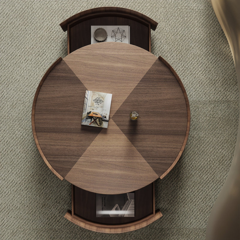Round Coffee Table With 2 Storage Drawers And Heavy Duty Base, Dark Brown, 13" H x 35" L x 35" W 