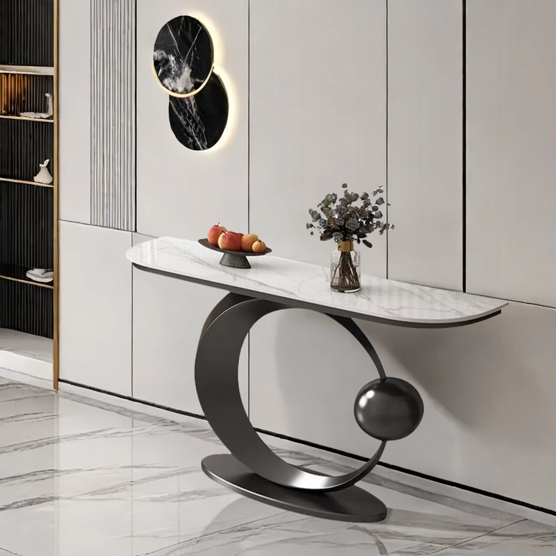 Console luxueuse pour hall d'entrée en ardoise, H 31,5 po x l 47,2 po x P 11,8 po, Blanc, Noir, noir, noir, noir
