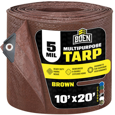 Bâche en polyéthylène brun de 3 m x 6 m, imperméable et polyvalente (0,13 mm d'épaisseur), ourlet en corde, coins renforcés, œillets tous les 91 cm, équipement de camping et de jardin.