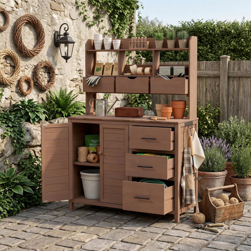 Solid Wood Potting Bench, Brown