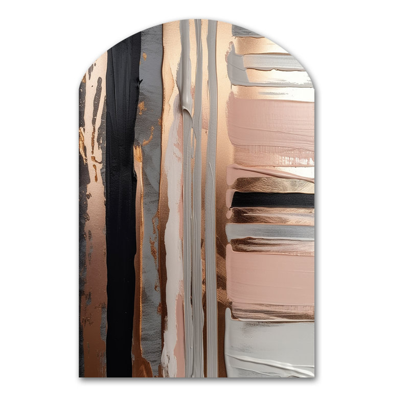 Rosegold And Pink Forms In Contemporary I - Asymmetrical Abstract Metal Wall Decor, Arch Metal Wall Sculpture Print