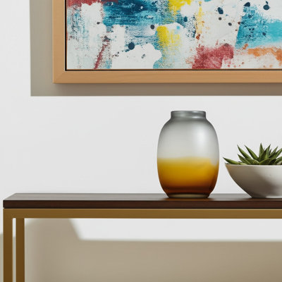 Vase de table rond 11 "en verre anthracite et orange