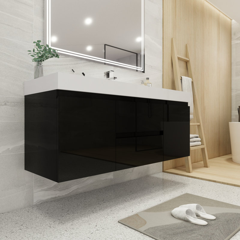 Ensemble de meuble-lavabo simple 60 po Carny, Noir très lustré