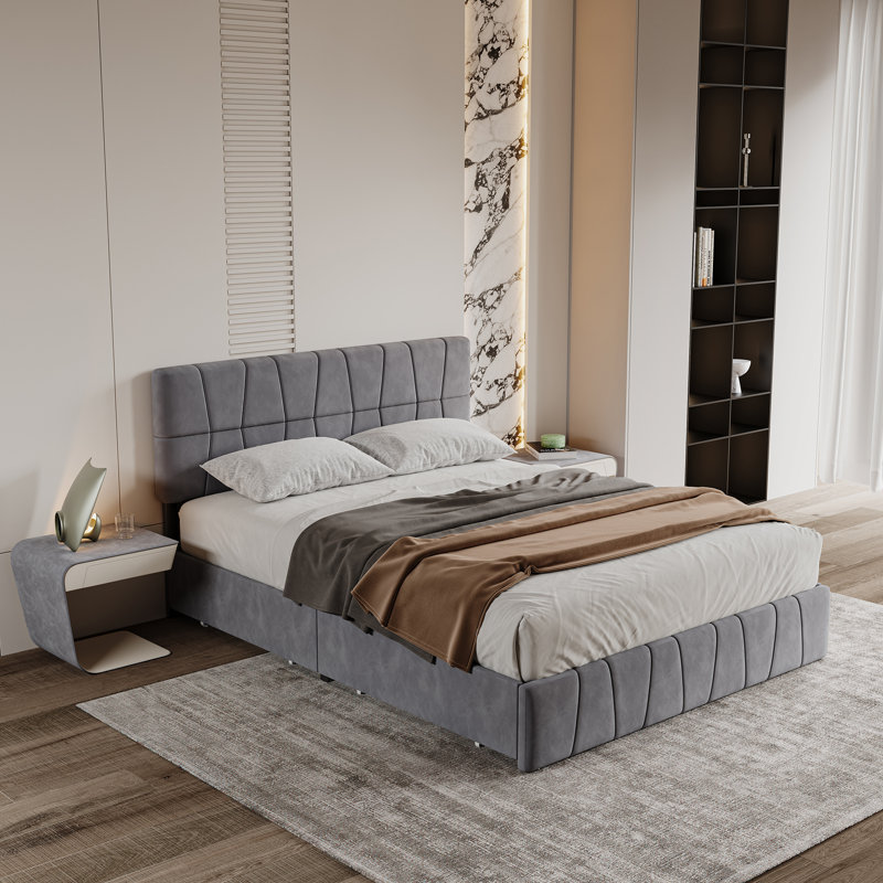 Barsky Velvet Upholstered Bed With 4 Drawers, European Kingsize (160 x 200 cm)
