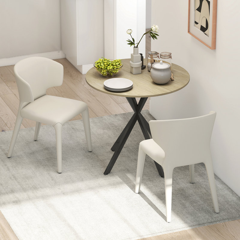 Round Metal Base Dining Table, Black, Oak Wood