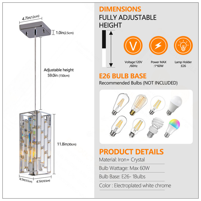Luminaire suspendu en cristal Modern, Chrome chrome