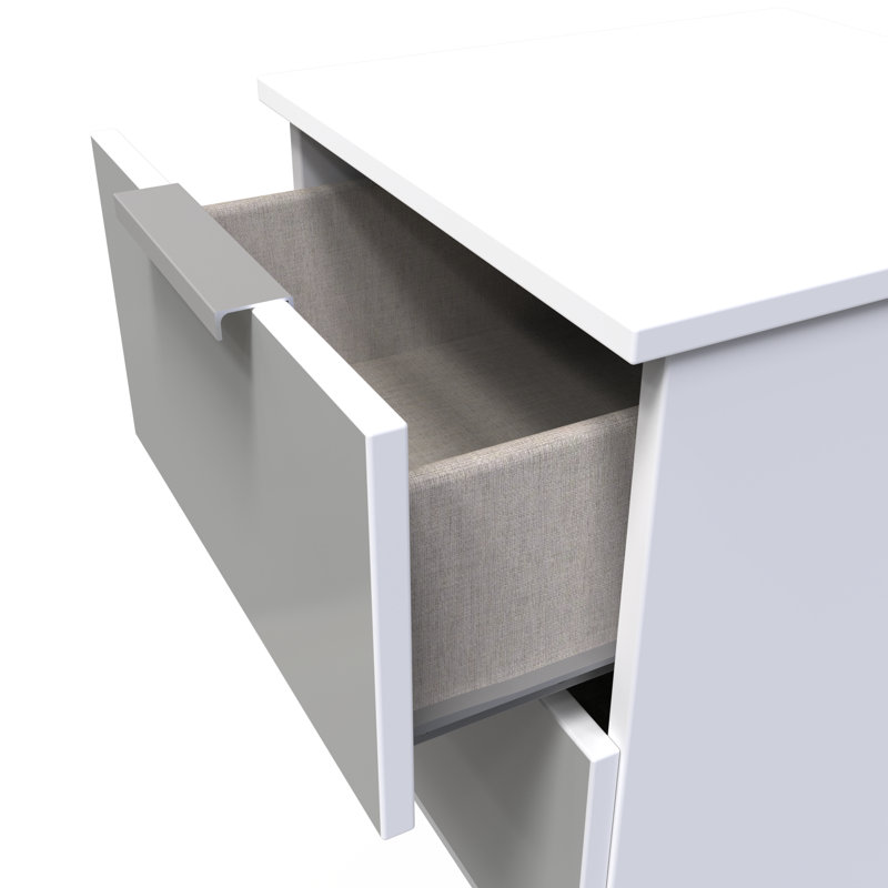 Fully Assembled Adrainne 2 Drawer Bedside Table, Grey