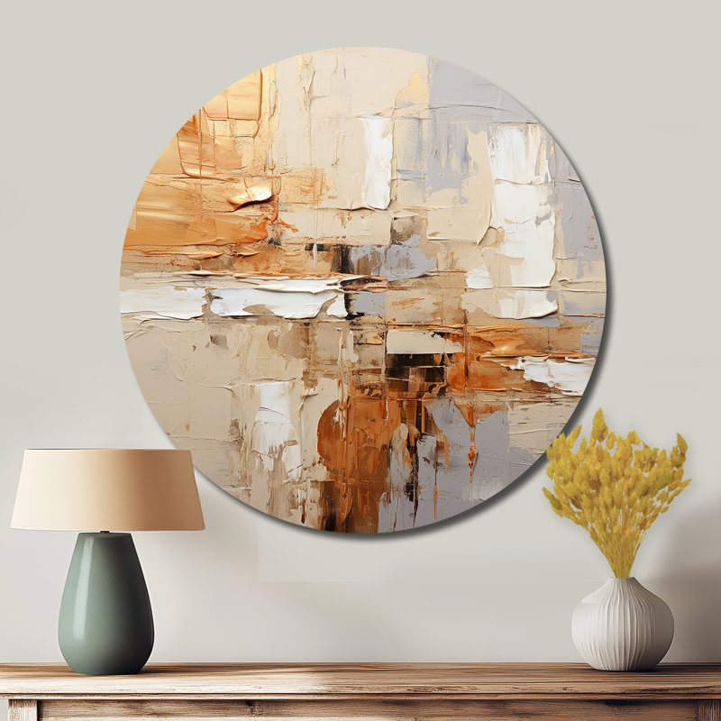 Combinaison de gris géométrique Collage II - art abstrait rond en métal, H 29 po x l 29 po