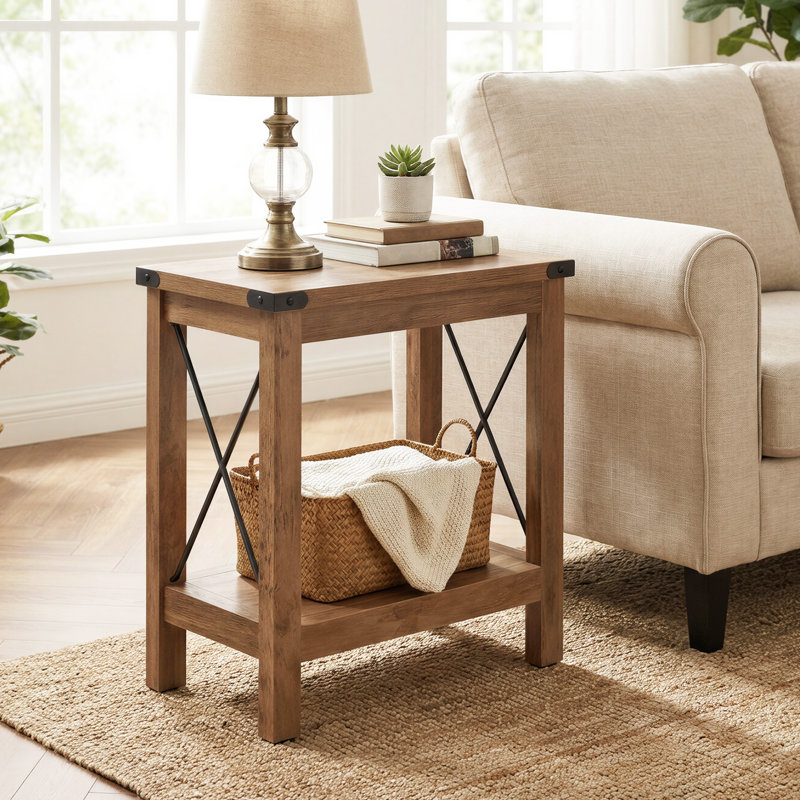 2-tier End Table, Honey Brown