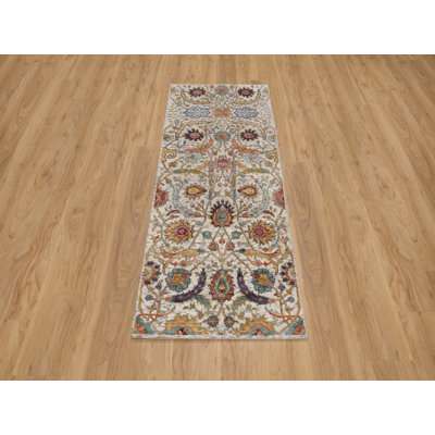 2'5" x 5'11" New Hand Knotted Ivory Wool & Silk Runner Oriental Rug 