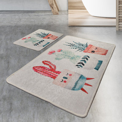 Antibacterial Bathmat Set (2 Pieces), 100% Polyester, 19.7 x 23.6 inches & 23.6 x 39.4 inches | Non-Slip Underside, Pile Height: 0.4 inches | Machine Washable, Soft and Durable, Ideal for Bathroom Safety & Comfort