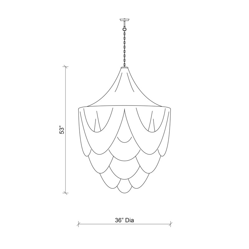 Large Leather Fringe Chandelier w/ Crown, 53" H x 36" W x 36" D, Cream