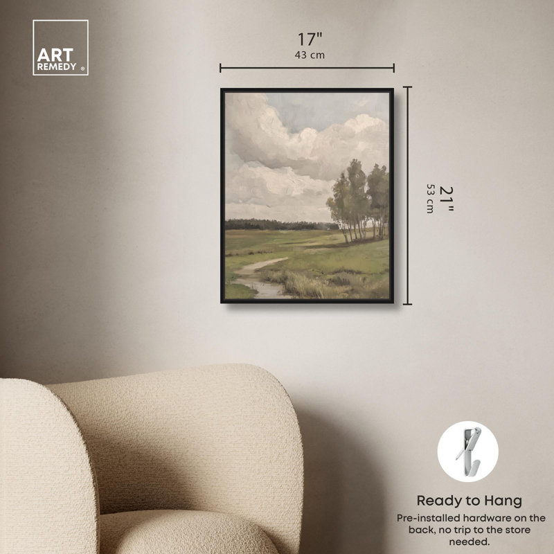 «Beyond the Field», impressionisme par Art Remedy, H 21 po x l 17 po, Cadre flottant noir