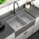 Houzer 33 in Fireclay Apron Front 60/40 Double Small Right Sink w/ Strainer,Grids