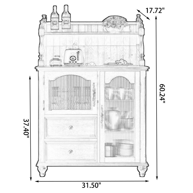 Buffet en cerisier massif, H 60,24 po x l 31,5 po x P 17,72 po, Cerisier