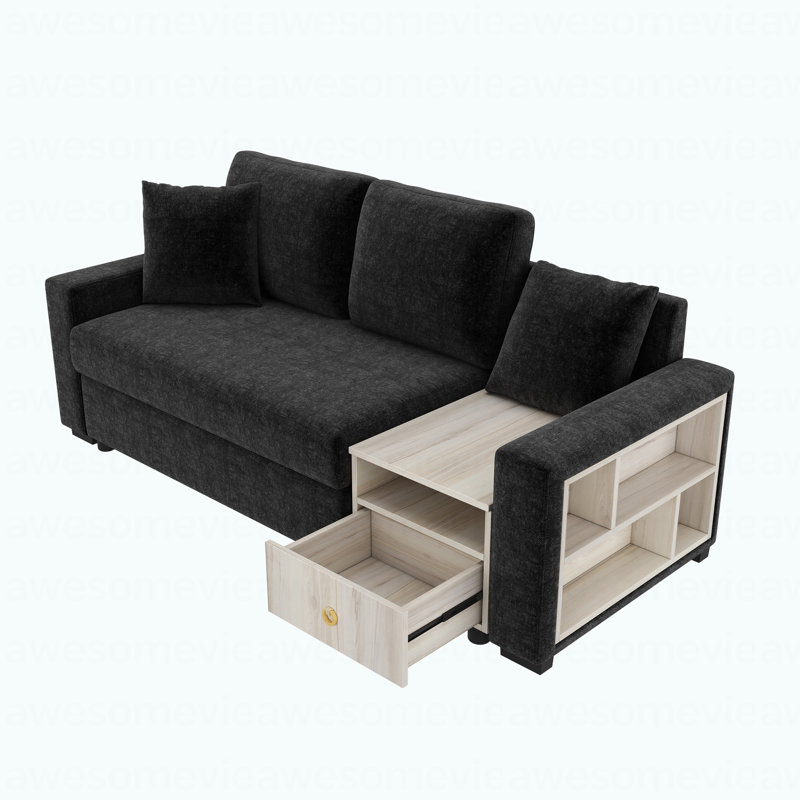 Canapé modulaire moderne rembourré avec accoudoirs et console centrale pour le salon 79,3 po Modern, Chenille noir