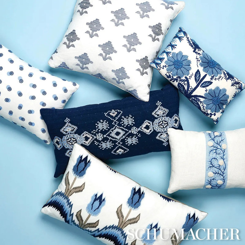 Taylor Embroidery Pillow, 12'' x 18'', Blue/White