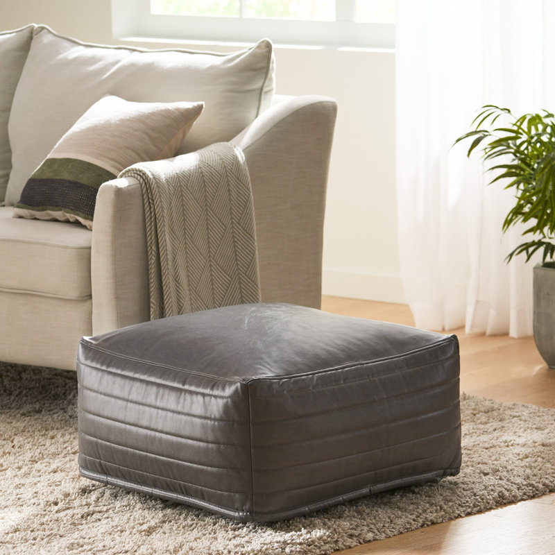 Repose-pieds carré en similicuir de 24 po de largeur, Faux cuir gris