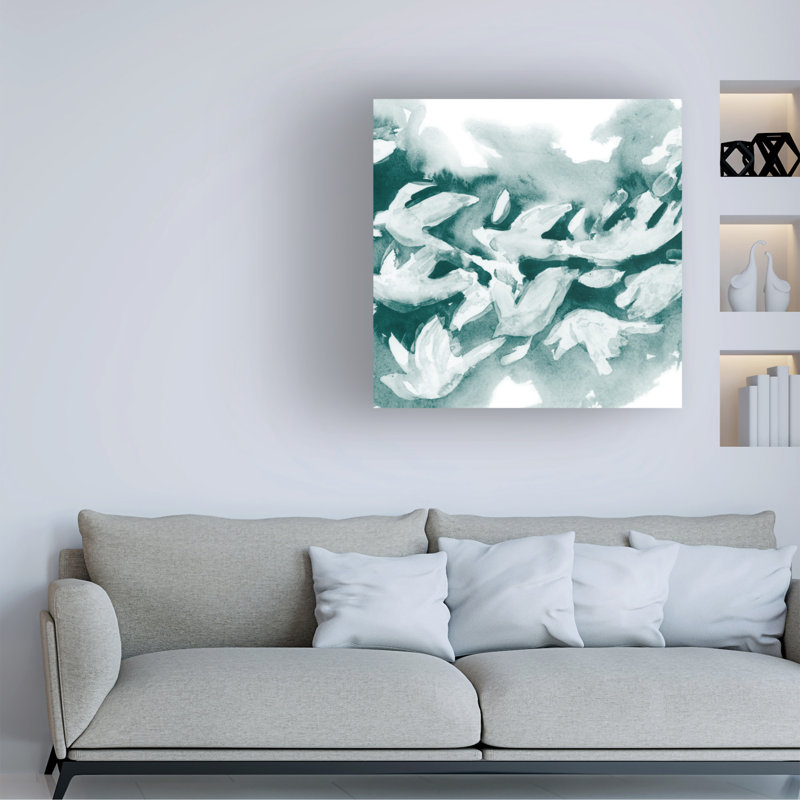 Art mural sur toile tendue - «Teal Flock II» de June Erica Vess pour décoration de salon, de chambre à coucher ou de bureau - 18 x 18