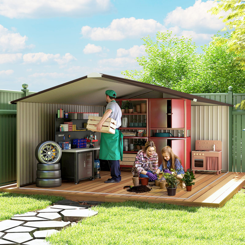 11 ft. W x 13 ft. D Metal Garden Shed, Brown