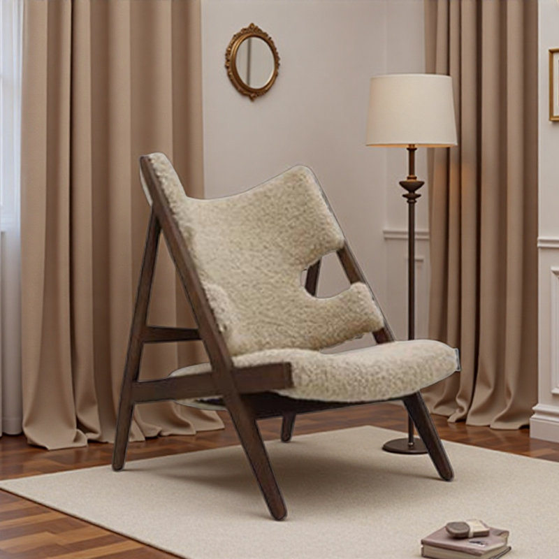 Creamy Lamb Fleece Single Leisure Chair., Dark Brown, Dark Khaki