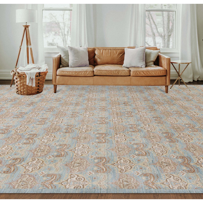 Hand-Knotted High-Quality Light Blue/Brown/Beige Area Rug