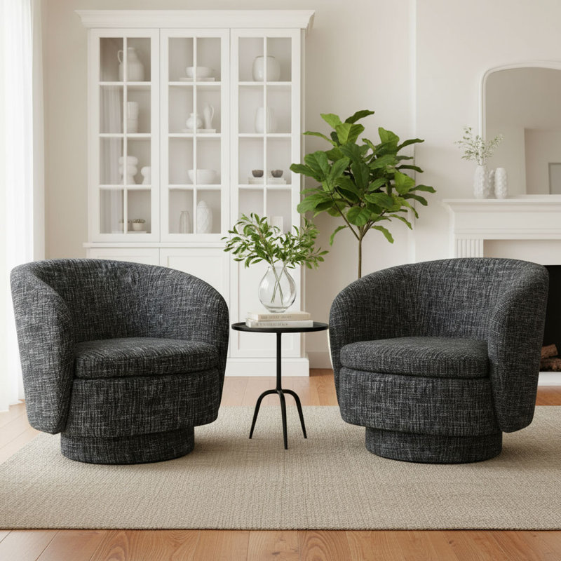Fauteuil demi-tonneau pivotant rembourré (ensemble de 2), Noir