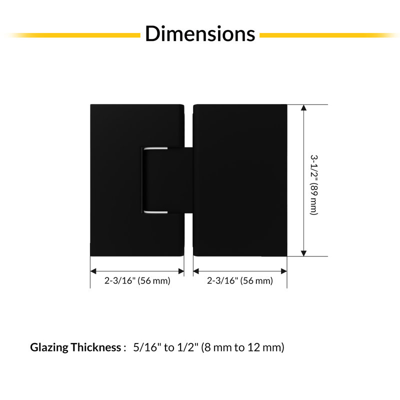 Charnière standard verre à verre Brixwell G180MBL 180 degrés d'épaisseur de verre de 5/16 po à 1/2 po noir mat, Matte Black