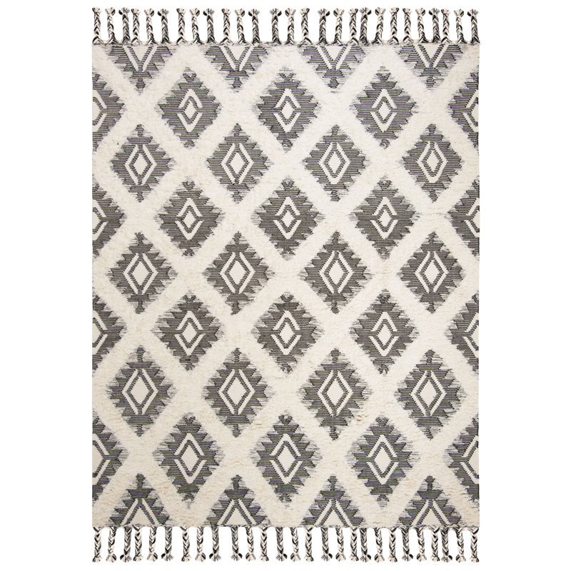 Cedarvale Kenya Hand Knotted Wool/Cotton Southwestern Rug in Ivory/Black, Rectangle 8' x 10'