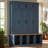 Farmhouse Hall Tree With 4 Hidden Hanging Hooks, Versatile Walnut Seating Bench With 8 Doors, Entryway Shoe Cabinet With Open Compartment For Living Room, Blue