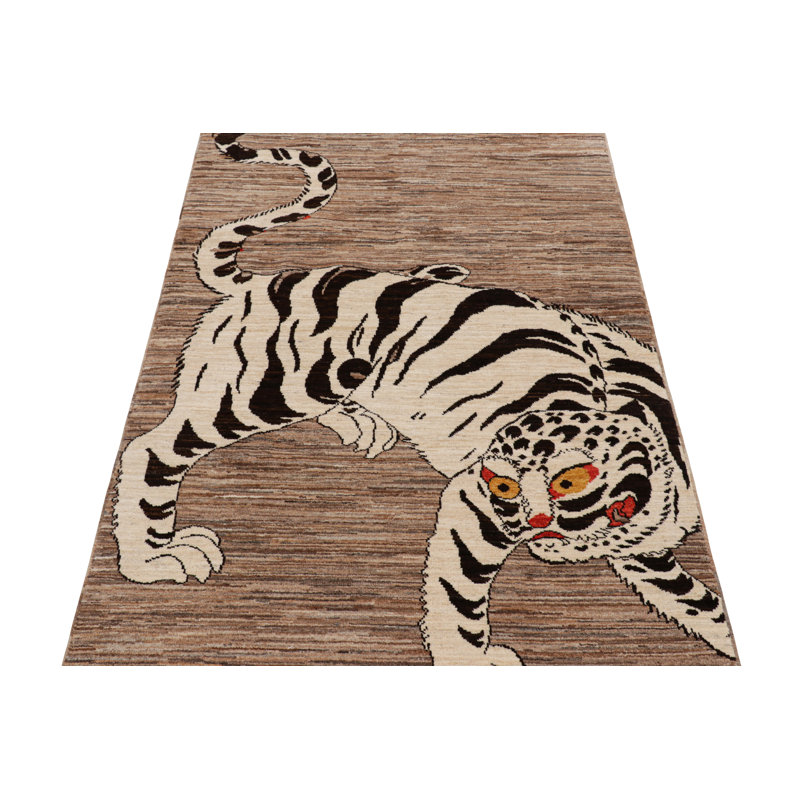 Rug & Kilim’S Contemporary Tiger Pictorial Rug In White And Black Tones