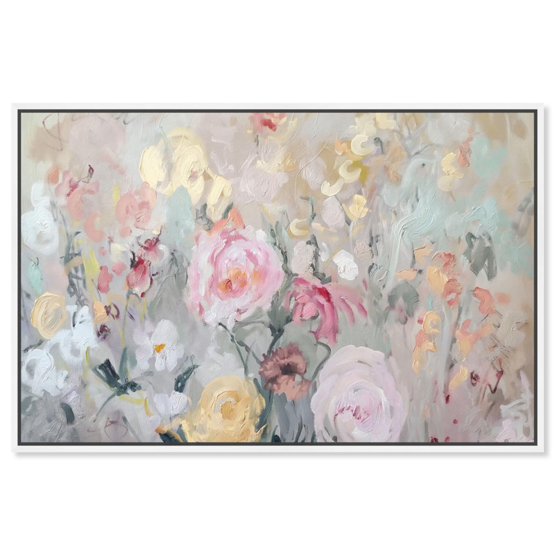 Art Remedy, art glamour sur toile, fleurs évanescentes I, H 25 po x l 37 po, Cadre flottant blanc