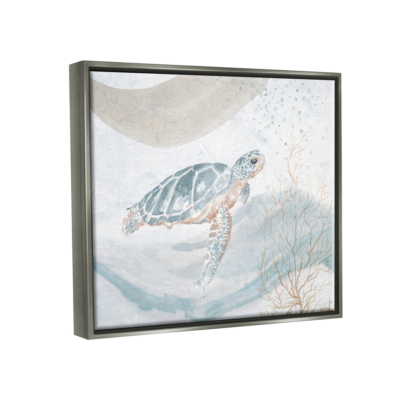 Tortue de mer à la dérive, atmosphère sereine de l'océan par Patricia Pinto - Peinture, H 25 po x l 31 po x P 1,7 po