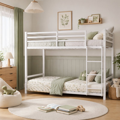Bunk Bed with Ladder and high Guardrail Metal Bunk Bed, Storage Space, Noise Free,Twin Over Twin Size,Black