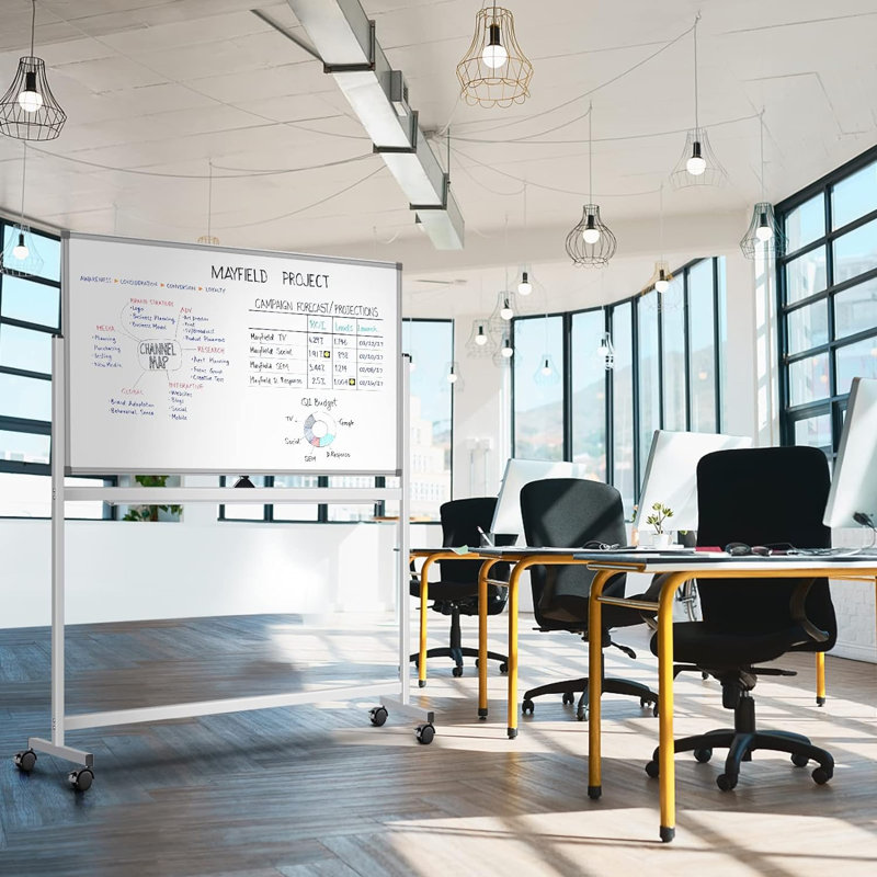 Large Rolling White Board Easel On Wheel, Maxtek 48X32 Inches Double-Sided Mobile Whiteboard, Reversible Magnetic Dry Erase Board Easel Standing Whiteboard On Wheels For Home Office Classroom