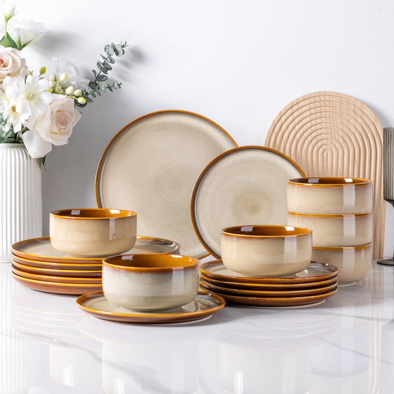 Rigoverto Piece Stoneware Dinnerware Set - Service for 6, Brown
