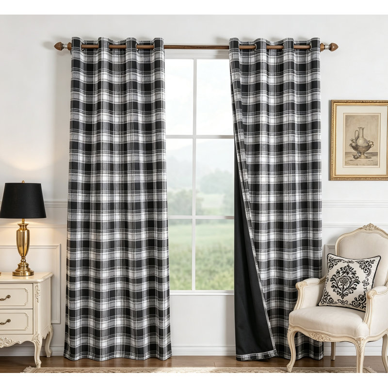 Ensemble de 2 rideaux occultants 95% Plaid Buffalo, Noir