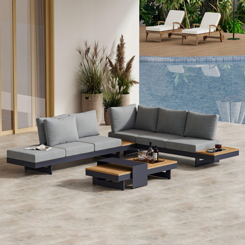 Ensemble de 4 canapés modulaires d'extérieur en L 4 pièces, Gris