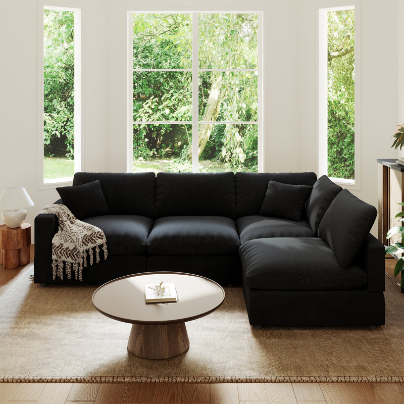 95.4'' Upholstered Sofa, Cloud Couch Modular Sectional Sofa Couch for Living Room Bedroom, Black
