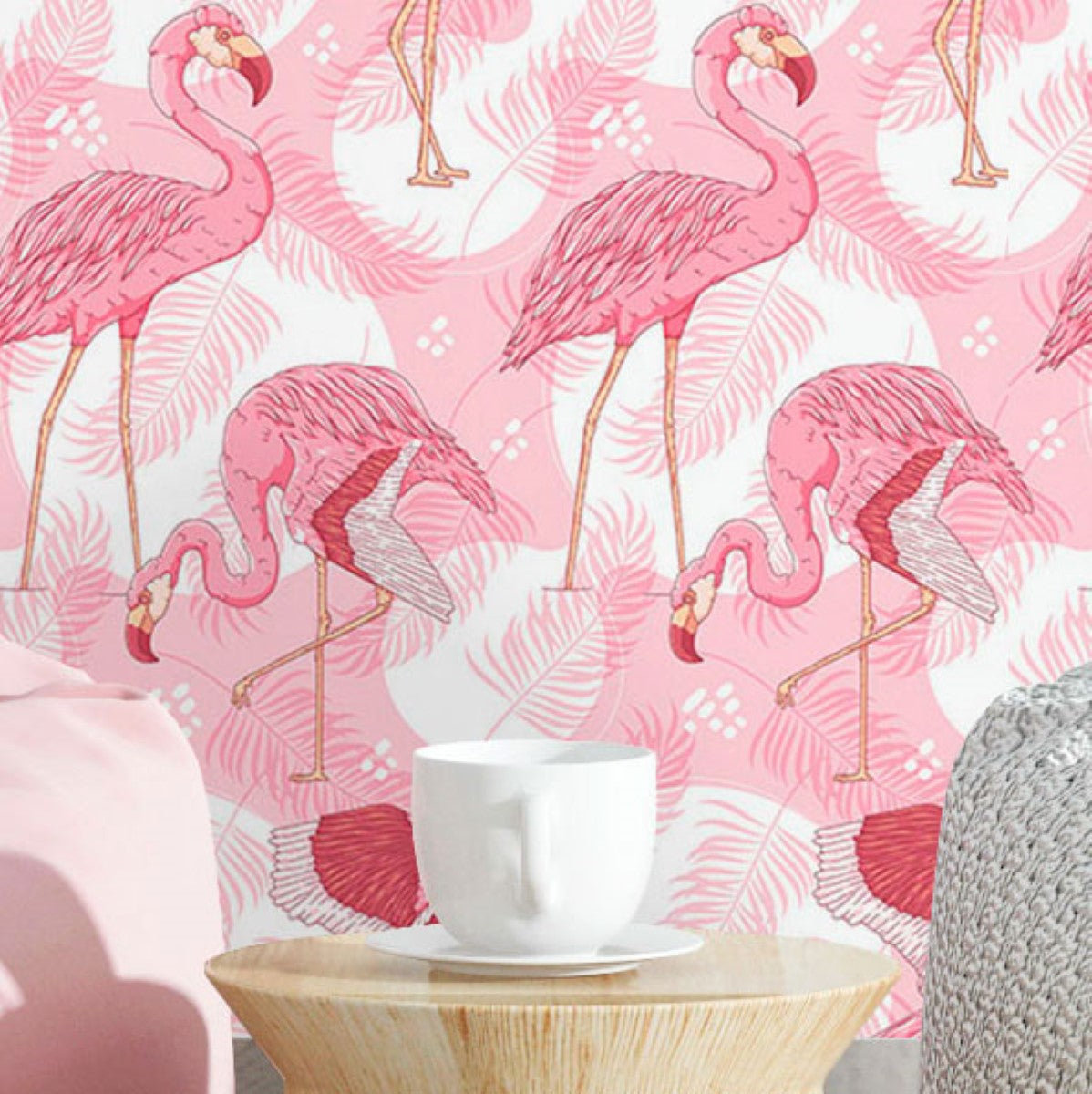 Pink Flamingo Decal, Fabric Repositionable Tropical Flamingo Wall